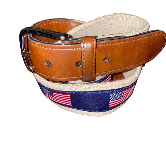 Nautica KCH Woven Ribbon Overlay USA Flag Print Synthetic Leather size 32/80 - Picture 3 of 8